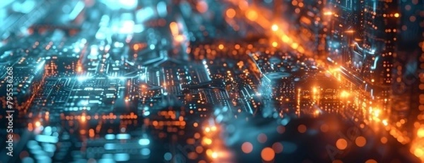 Obraz walls wrapped in digital binary codes with blue lights in the technology gateway