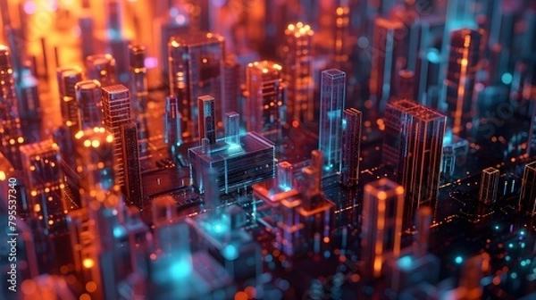 Obraz walls wrapped in digital binary codes with blue lights in the technology gateway