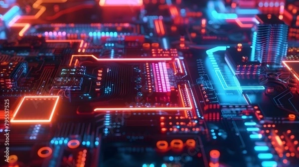 Obraz walls wrapped in digital binary codes with blue lights in the technology gateway