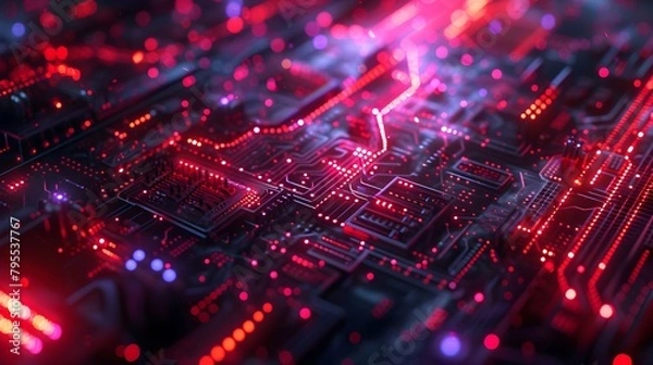 Obraz walls wrapped in digital binary codes with blue lights in the technology gateway