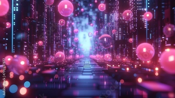 Obraz walls wrapped in digital binary codes with blue lights in the technology gateway