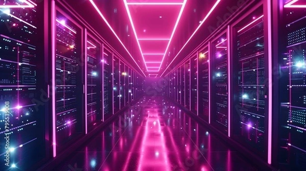 Fototapeta walls wrapped in digital binary codes with blue lights in the technology gateway