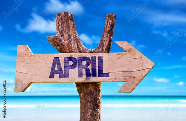 Obraz April wooden sign with beach background