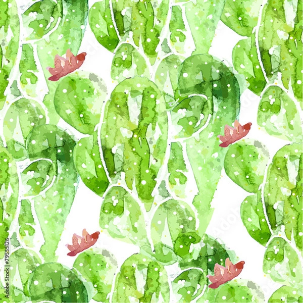Obraz Seamless watercolor cactus pattern,