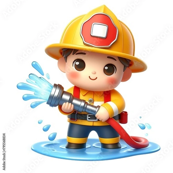 Obraz 3d firefighter cartoon on white