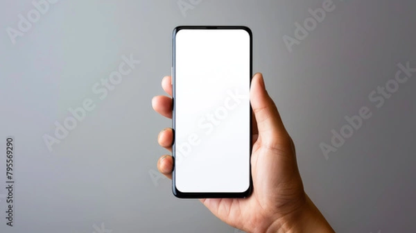 Fototapeta Hand Holding Mobile Phone with Empty Display
