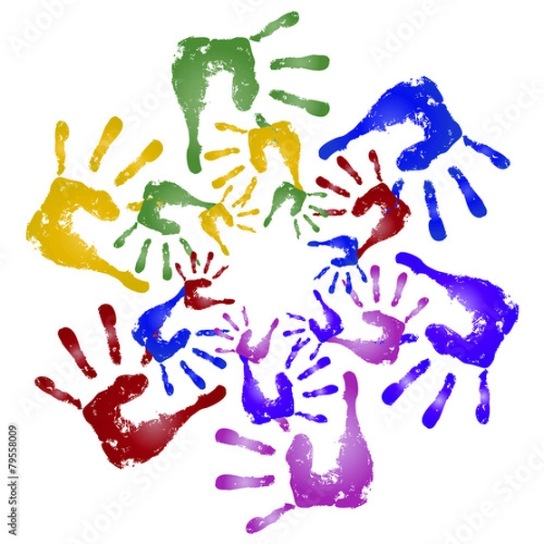 Fototapeta Conceptual children painted hand print isolated