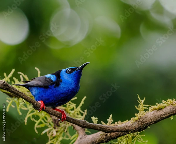 Obraz The beautiful Red-legged Honeycreeper in Costa Rica, with vibrant blue body and black wings