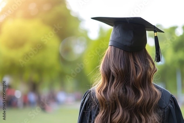Fototapeta Graduating Class from Behind: Caps and Gowns in Unity