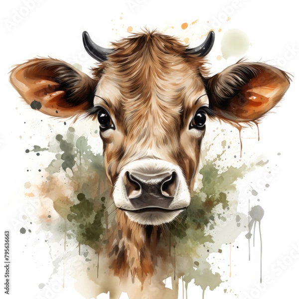 Fototapeta Watercolor cow wearing glasses, clipart Illustration, Generative Ai