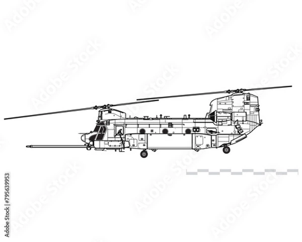 Fototapeta Boeing MH-47G Chinook. Transport helicopter for special operations. Side view. Image for illustration and infographics.
