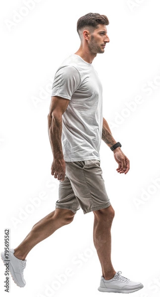 Fototapeta An Isolated walking handsome young man wearing casual clothes, cutout on transparent background, ready for architectural visualisation. png