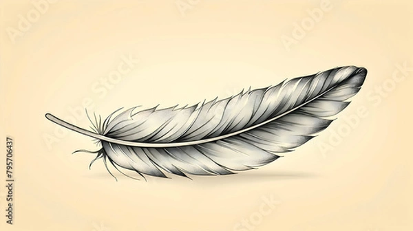 Fototapeta A simple line art of a feather falling through the air