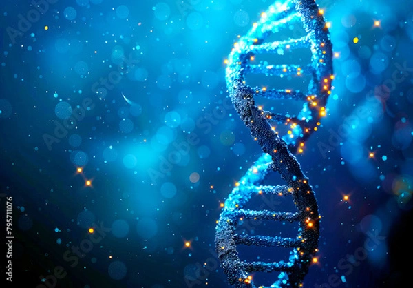 Fototapeta DNA Helix on a Blue Abstract Background. The Wonders of Genetic Science, Generative AI