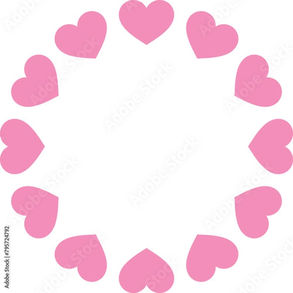 Obraz Round border with pink hearts . Circle of pink hearts isolated on white background . Vector illustration