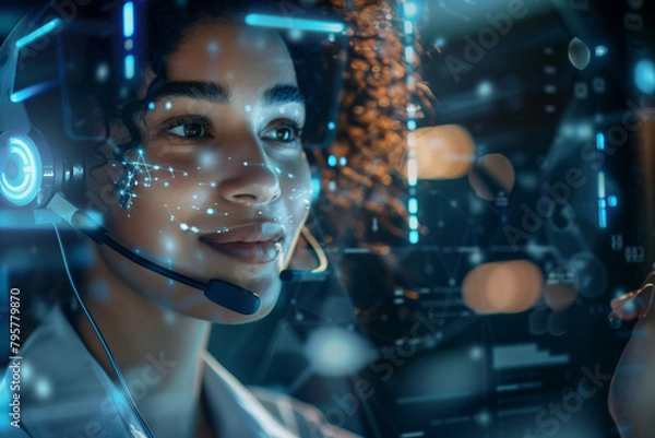 Obraz female call centre agent futuristic technology