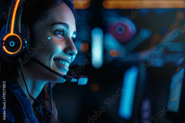 Obraz female call centre agent futuristic technology