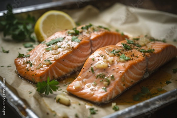 Fototapeta Baked salmon generative AI