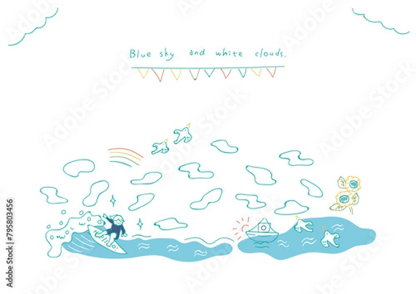 Fototapeta 波乗りサーファーの夏の挿し絵