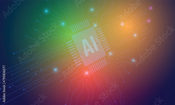 Fototapeta AI Artificial Intelligence and Machine Learning Background Concept, Big data innovation technology, Abstract background, AI Artificial Intelligence chipset on circuit board in futuristic concept