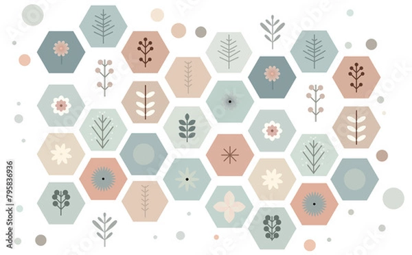 Obraz 青と水色の和柄の花と緑色と黄緑色をした和柄