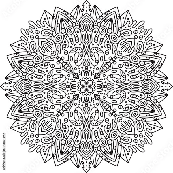 Obraz Mandala doodle coloring page. Boho antistress coloring book for adults. Outline hand drawn design of symmetric pattern