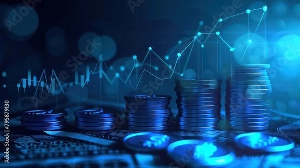 Obraz marketing finance business background and stack of coins
