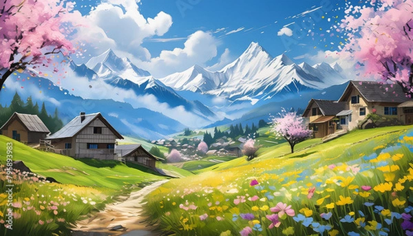 Fototapeta 山里の春の風景