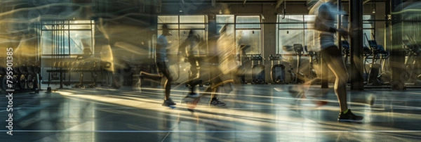 Fototapeta Blurred figures in the gym during long exposure