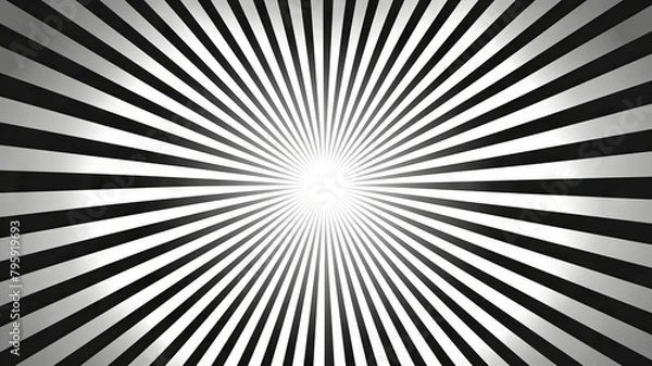 Fototapeta Black and white hypnotic radial pattern - This image showcases a mesmerizing black and white optical illusion with a radial pattern that draws the eye inward