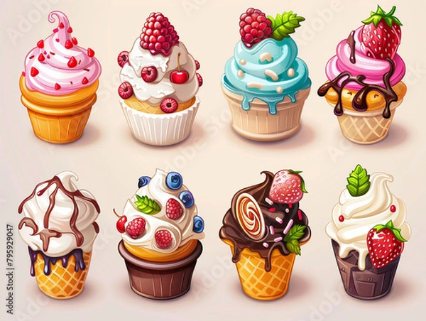Fototapeta Ice cream social media challenge badges or icons, high detailed, clean sharp focus, unique hyper illustrations