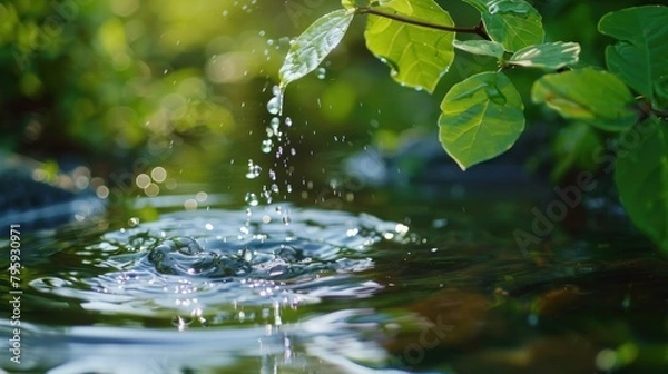 Fototapeta Hands in cupped form taking water from a lake or water source, AI generated image.