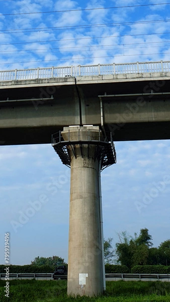 Obraz high speed rail, fast railway bridge with blue sky and clouds