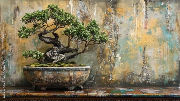 Fototapeta Close up of bonsai tree on table