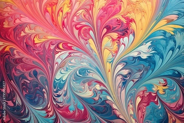 Fototapeta Ancient Marbled Paper Gradients: Traditional Paper Marbling Splendor