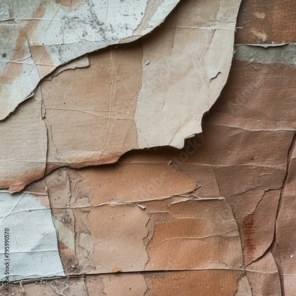 Fototapeta b'Close-up of a peeling wall with brown and white layers'