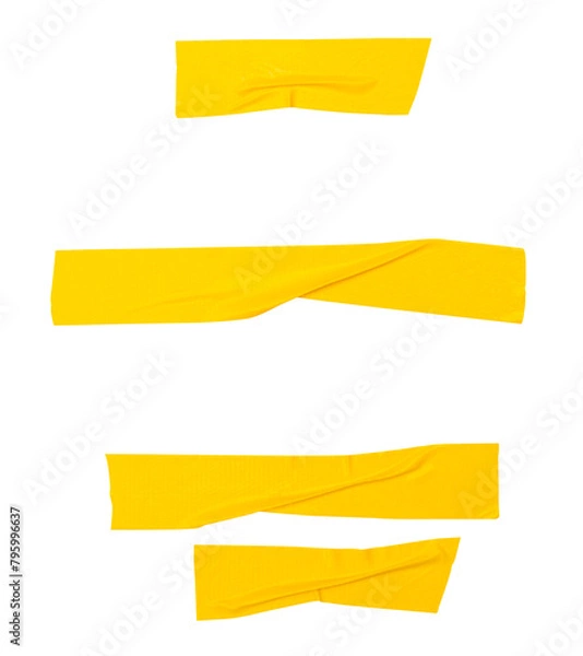 Fototapeta Top view set of  wrinkled yellow adhesive vinyl tape or cloth tape in stripes shape isolated with clipping path in png file format