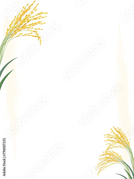 Fototapeta リアルな稲穂と筆ストロークがある縦型背景