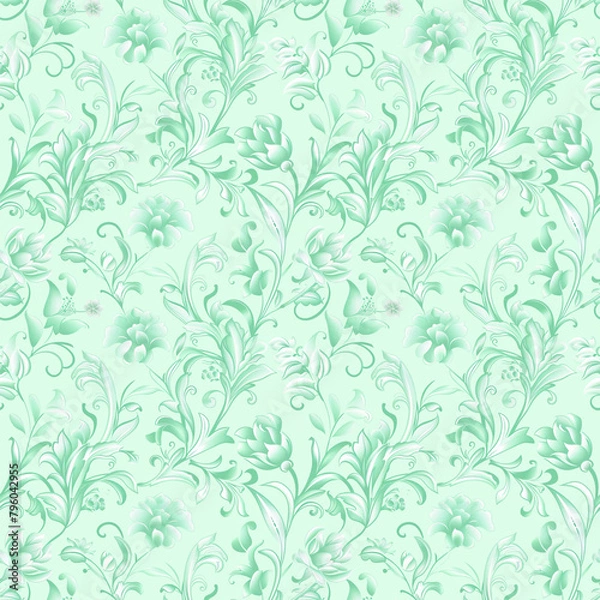 Fototapeta Floral green color, form natural, seamless fabric pattern.