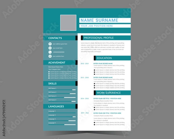 Fototapeta CV template or modern resume and vector design.