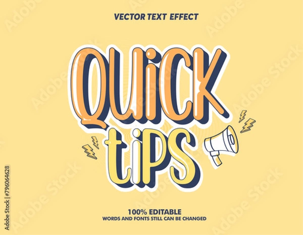 Fototapeta Editable text effect Quick Tips 3d Cartoon template style premium vector