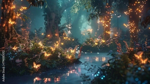 Obraz Magical fantasy forest comes to life with glowing plants background