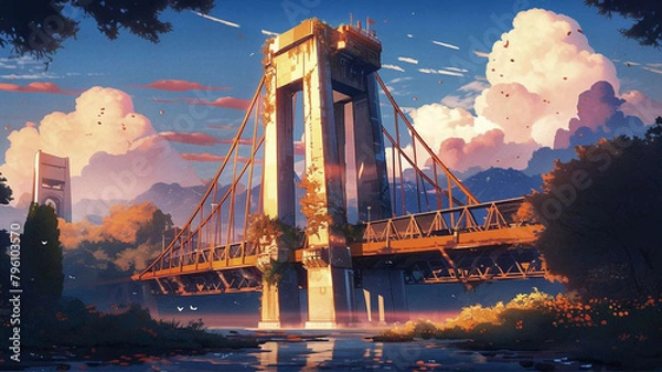 Fototapeta bridge over the river at night