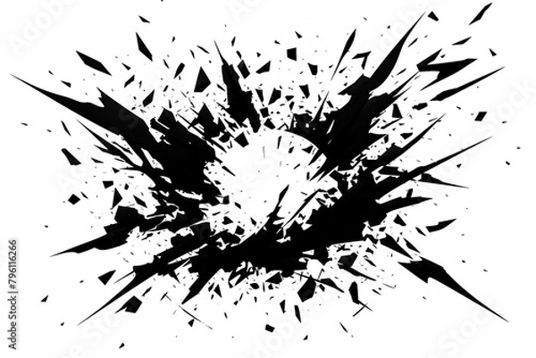 Fototapeta ガラスのような割れた破片が飛び散るモノクロのフレーム背景