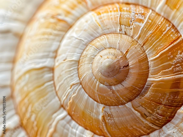Fototapeta The shell is a spiral shape with a brown and white color. The shell is the center of the image and the rest of the image is the shell itself