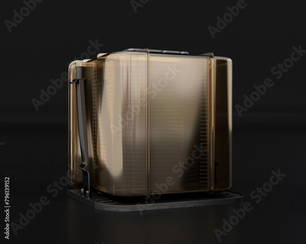 Fototapeta Semiconductor Foup carrier with wafer disks isolated on black background. Generic design. 3D rendering image.