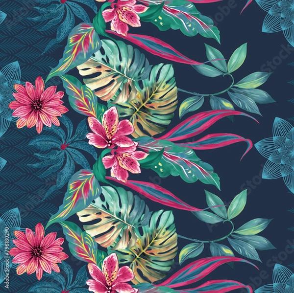 Obraz Textile and digital seamless pattern floral design, Wallpaper design