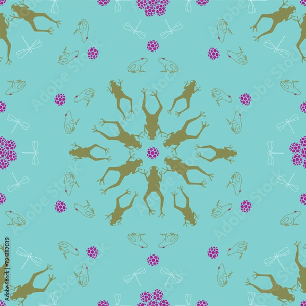Obraz Vector crystal blue seamless pattern background: Froggish Ballet.
