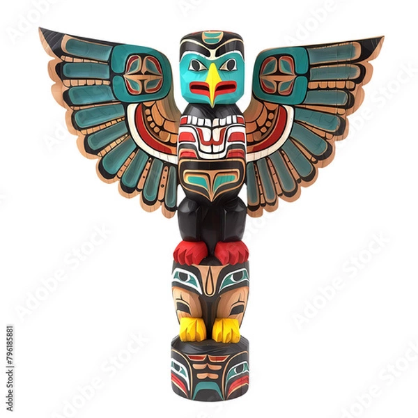 Obraz Native american wooden totem on transparent background. Generative ai design art.