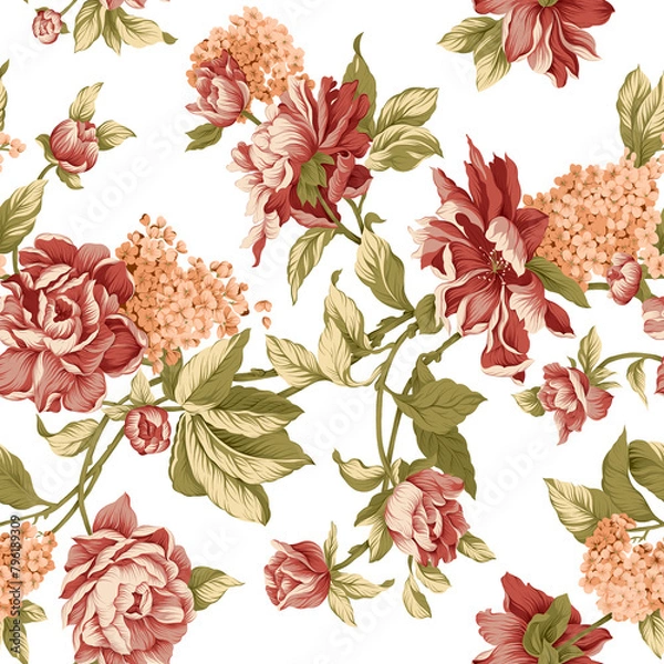 Fototapeta Textile and digital seamless floral pattern design